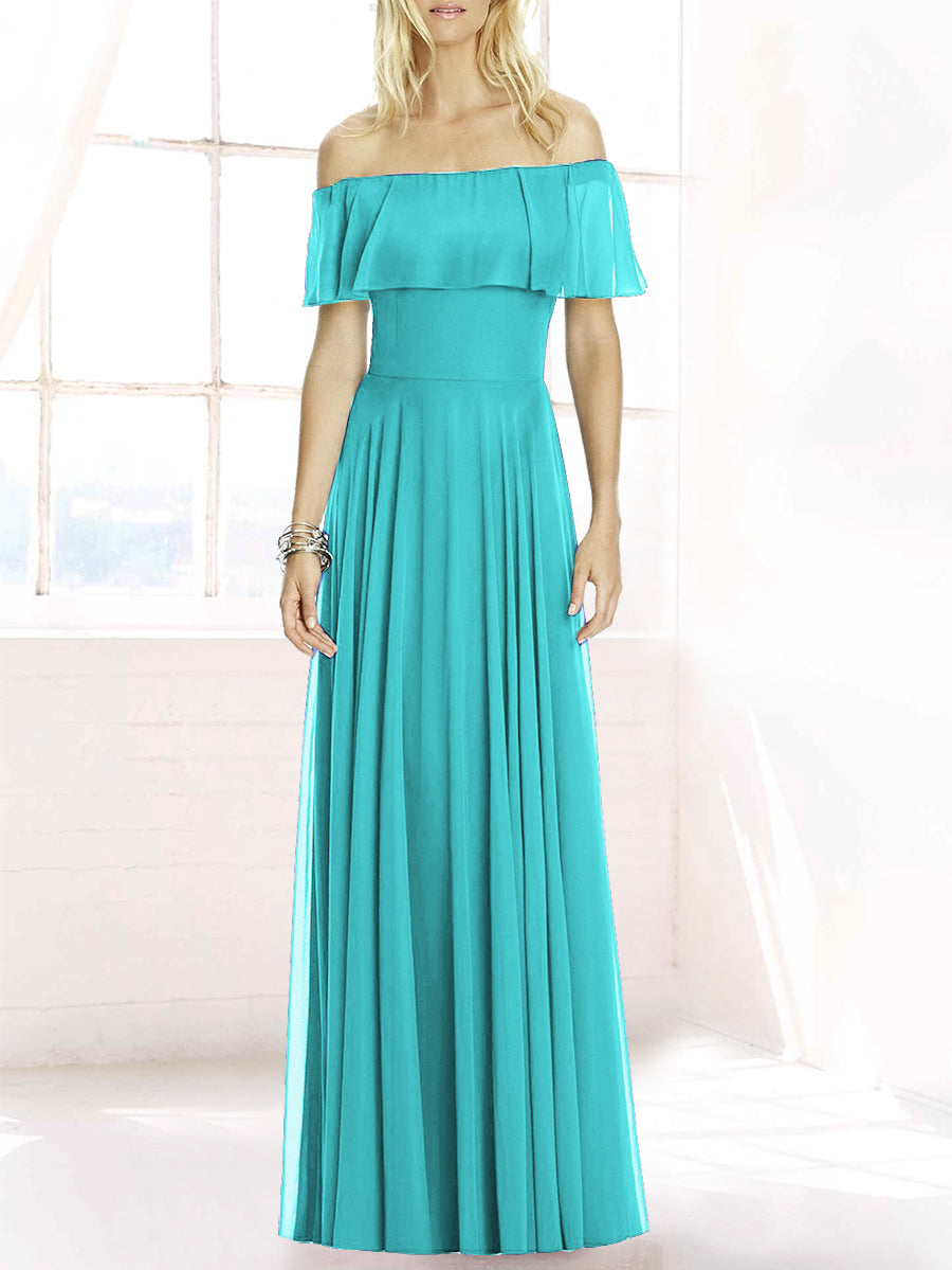 Chiffon Column Off the Shoulder Sleeveless Bridesmaid Dress-MB50084