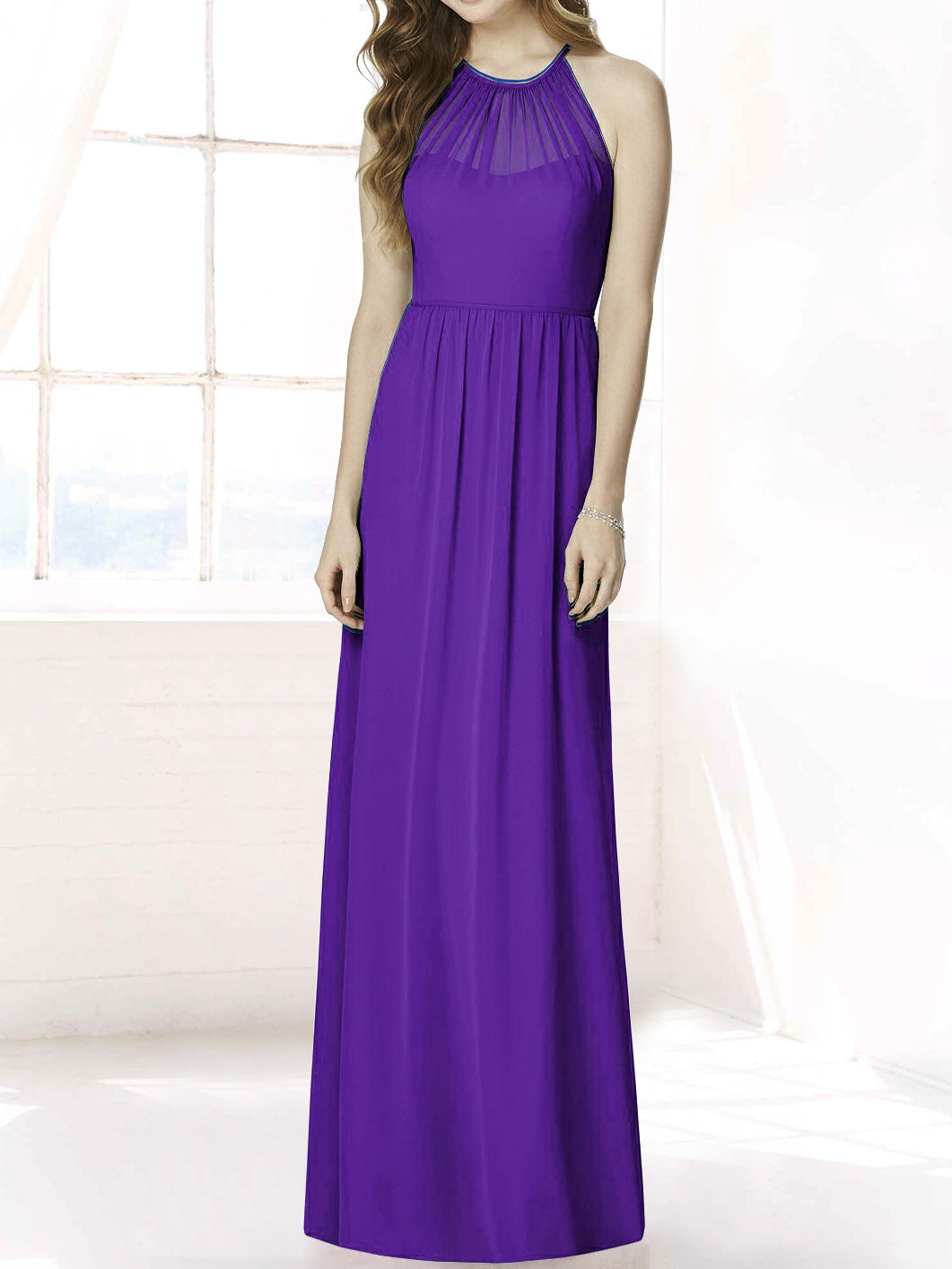 Chiffon Halter Sleeveless Bridesmaid Dress| Plus Size | 60+ Colors