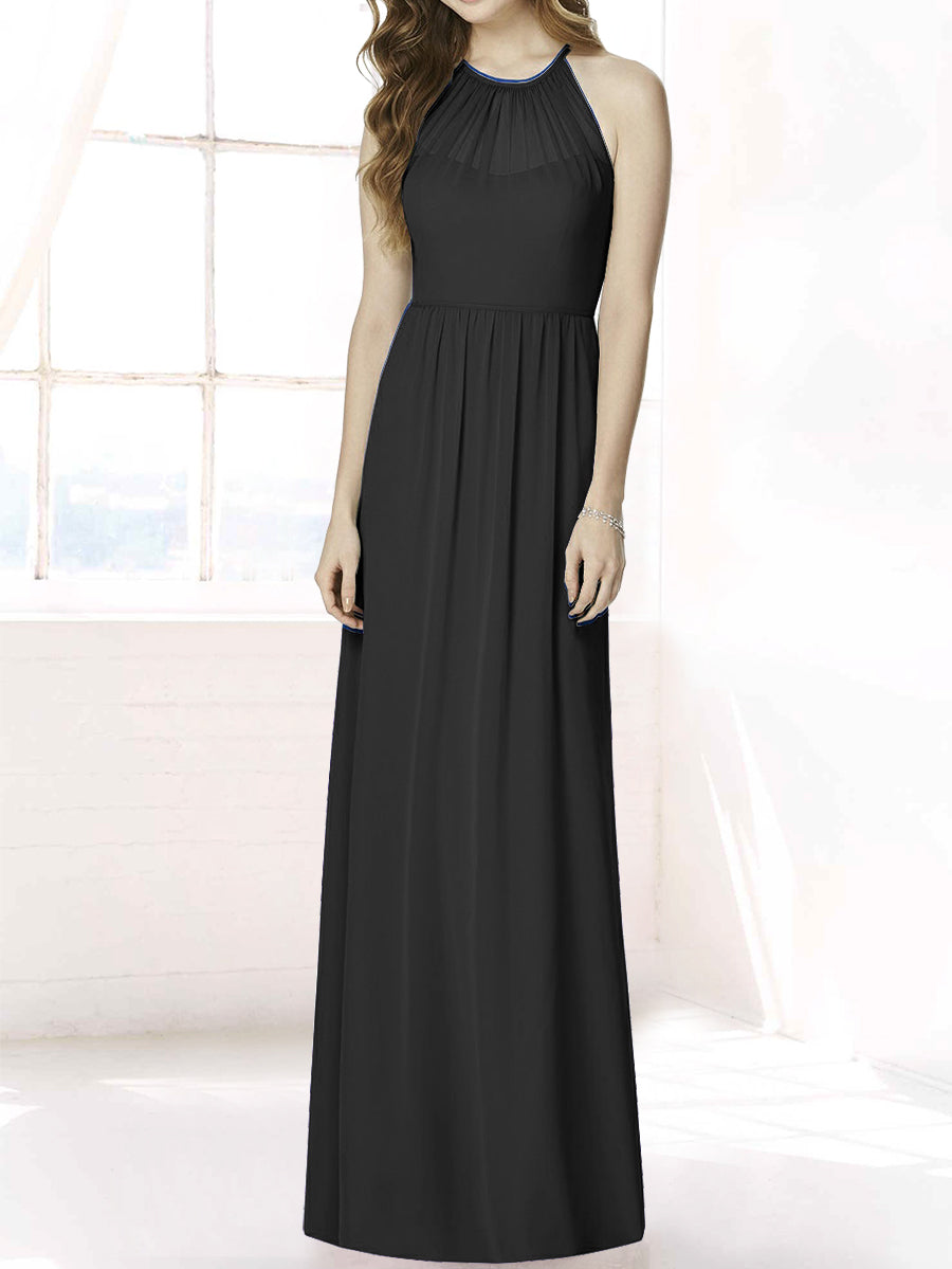 Chiffon Column Halter Sleeveless Bridesmaid Dress-MB50086