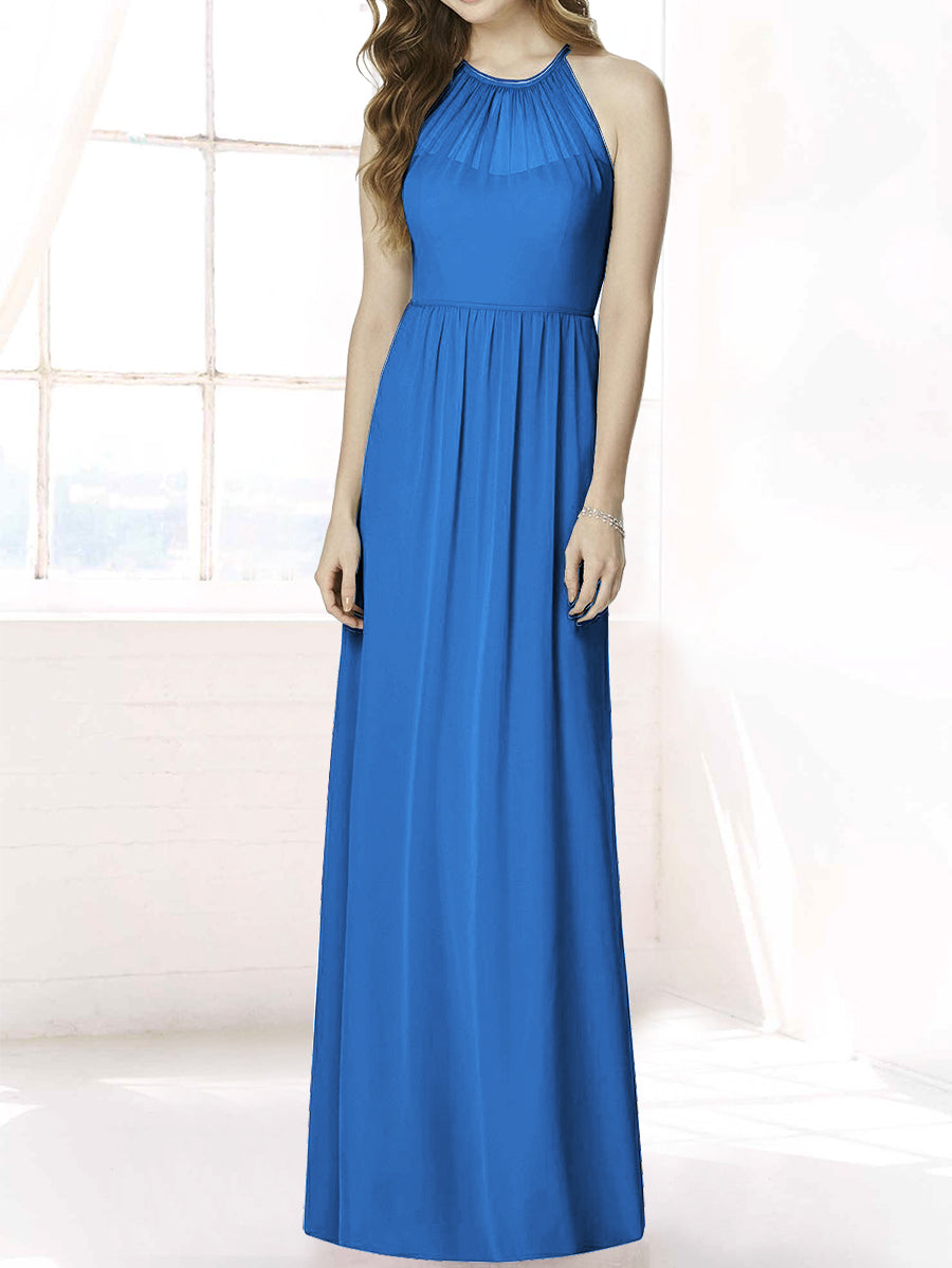 Chiffon Column Halter Sleeveless Bridesmaid Dress-MB50086