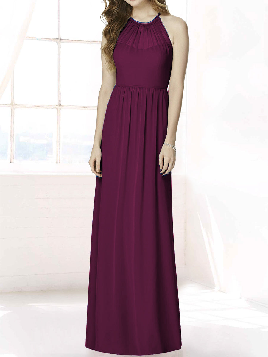 Chiffon Column Halter Sleeveless Bridesmaid Dress-MB50086