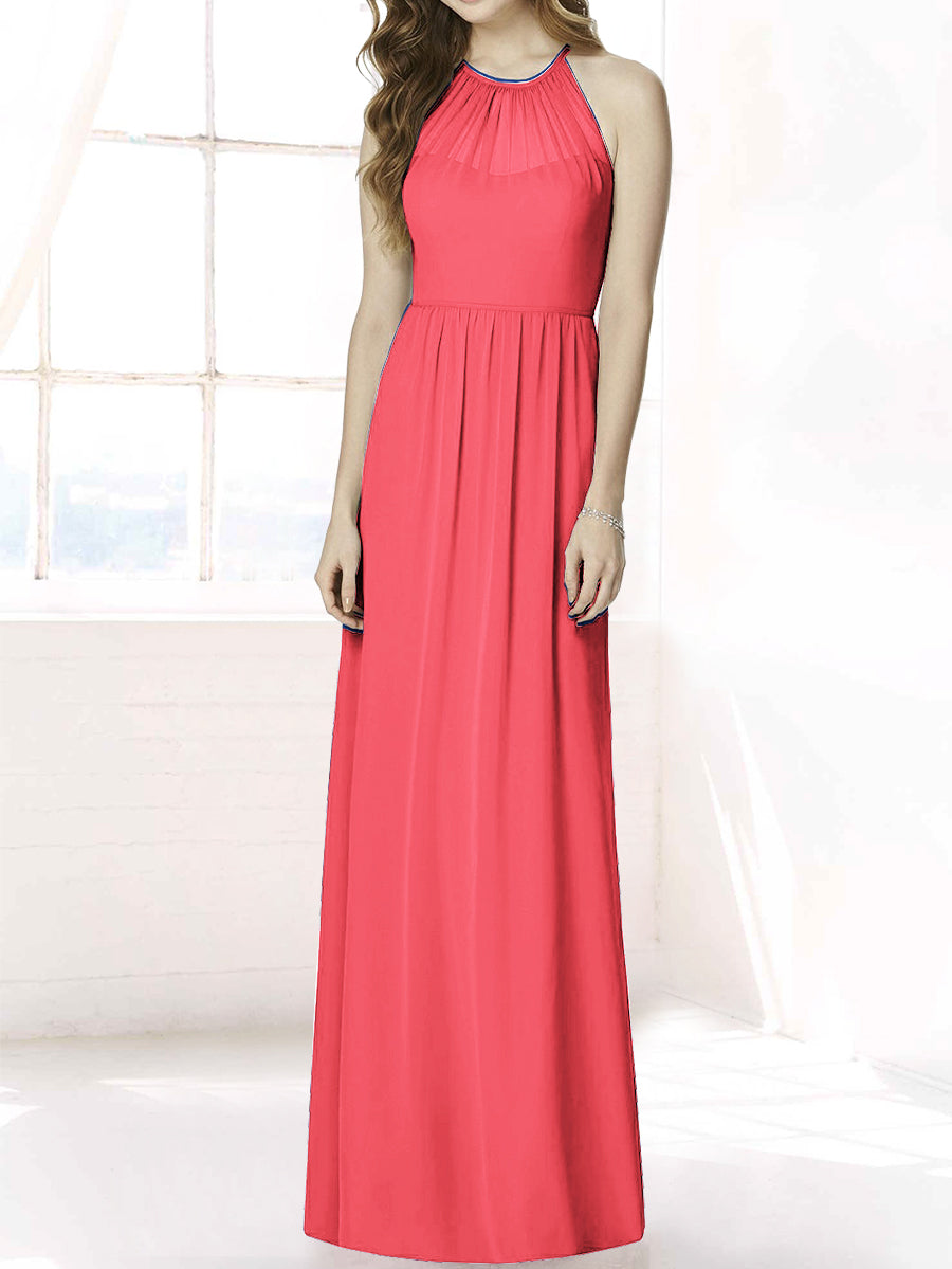 Chiffon Column Halter Sleeveless Bridesmaid Dress-MB50086