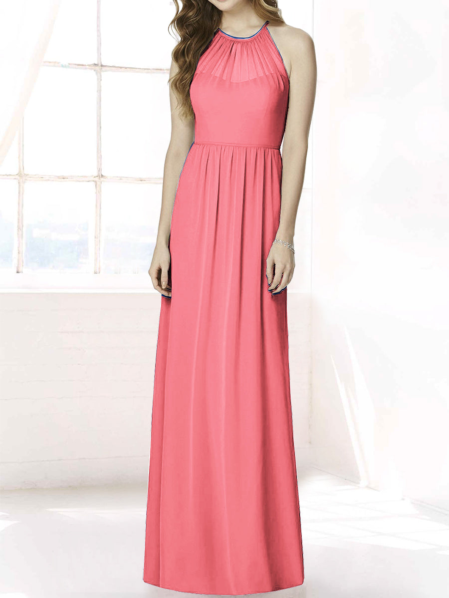 Chiffon Column Halter Sleeveless Bridesmaid Dress-MB50086