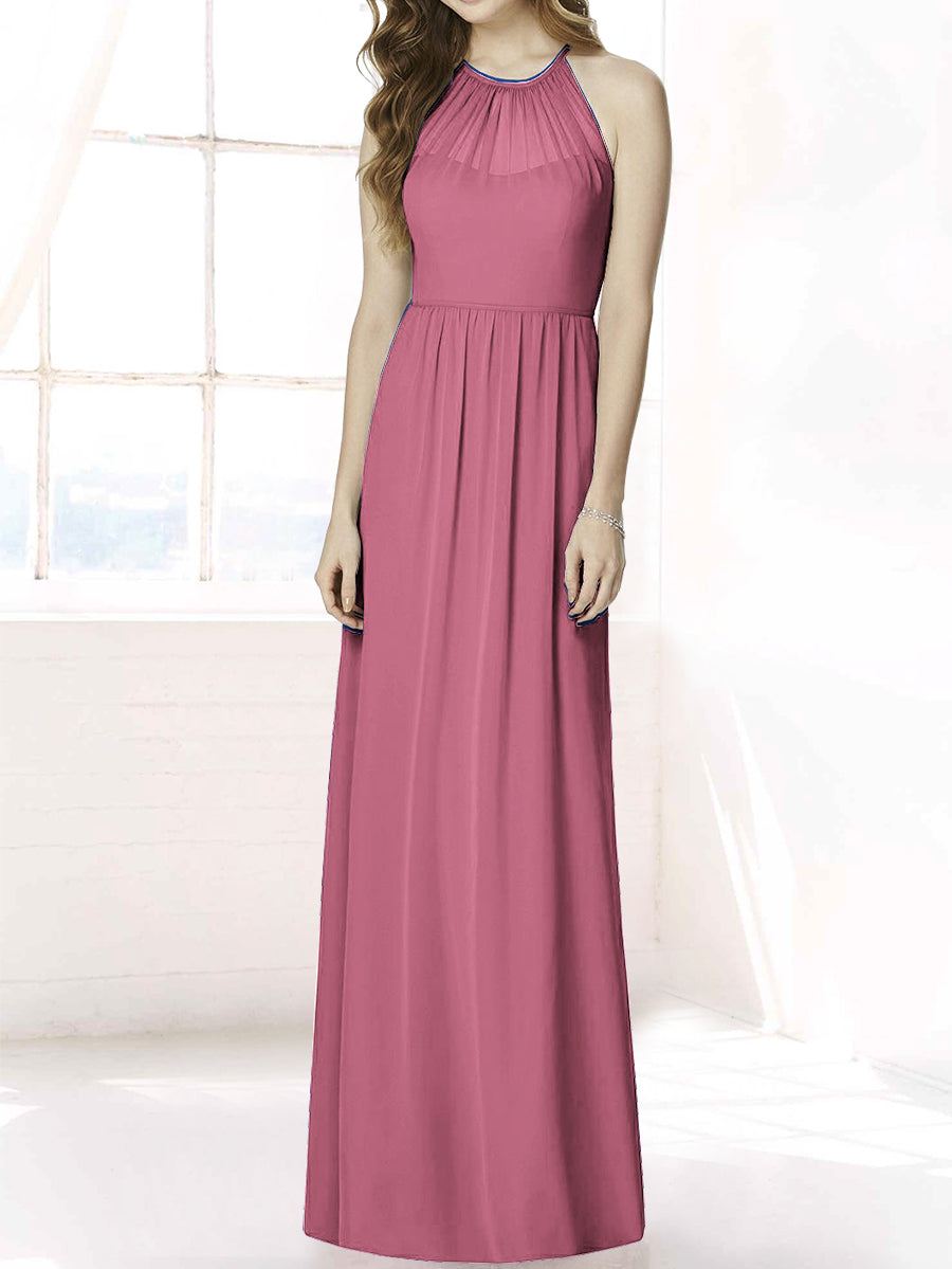 Chiffon Column Halter Sleeveless Bridesmaid Dress-MB50086