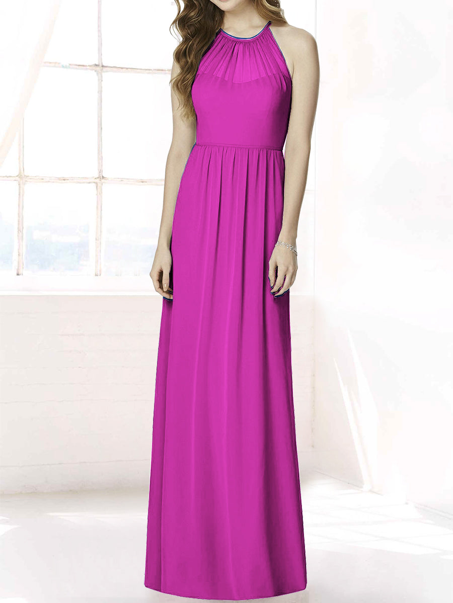 Chiffon Column Halter Sleeveless Bridesmaid Dress-MB50086