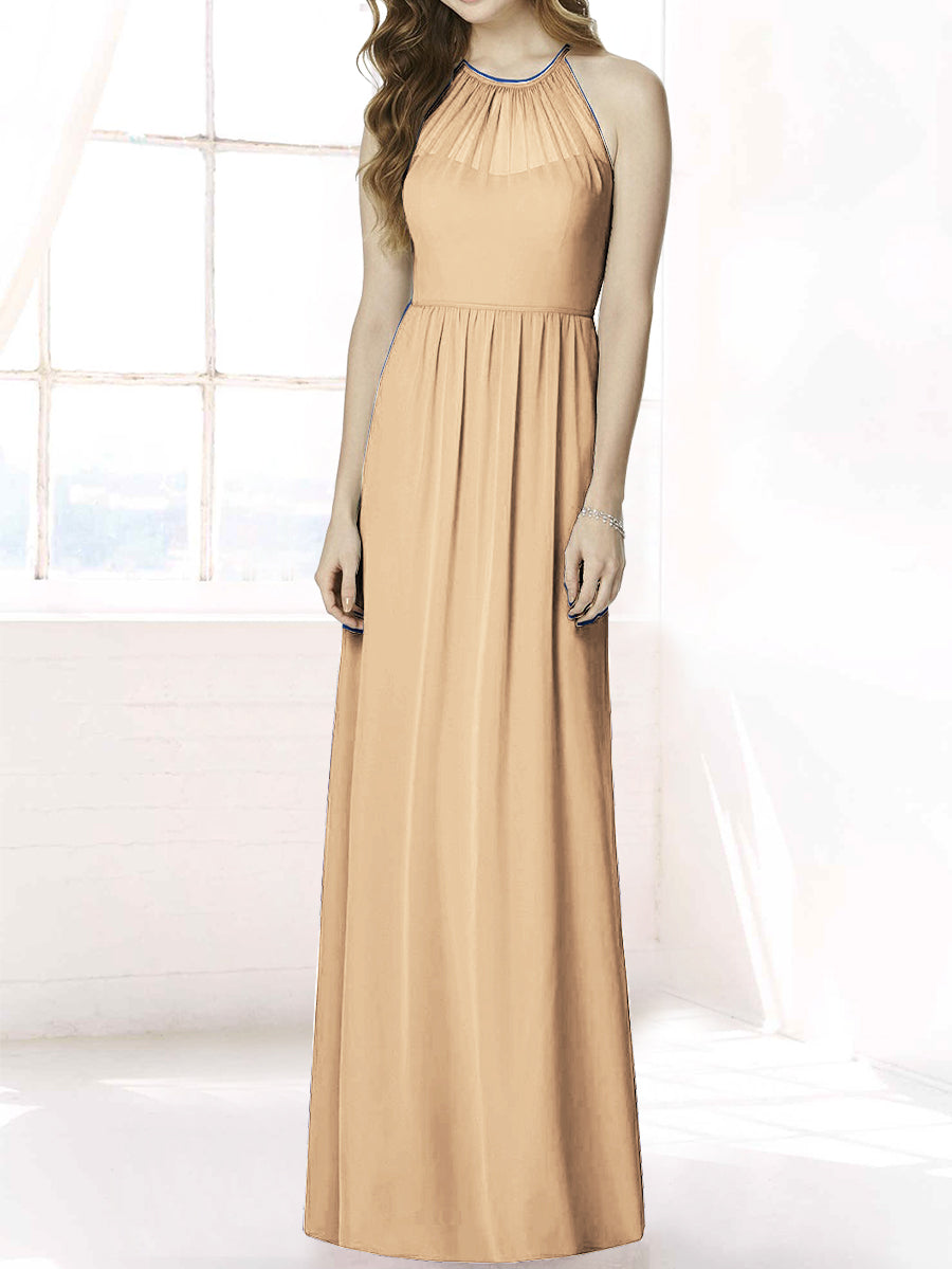 Chiffon Column Halter Sleeveless Bridesmaid Dress-MB50086