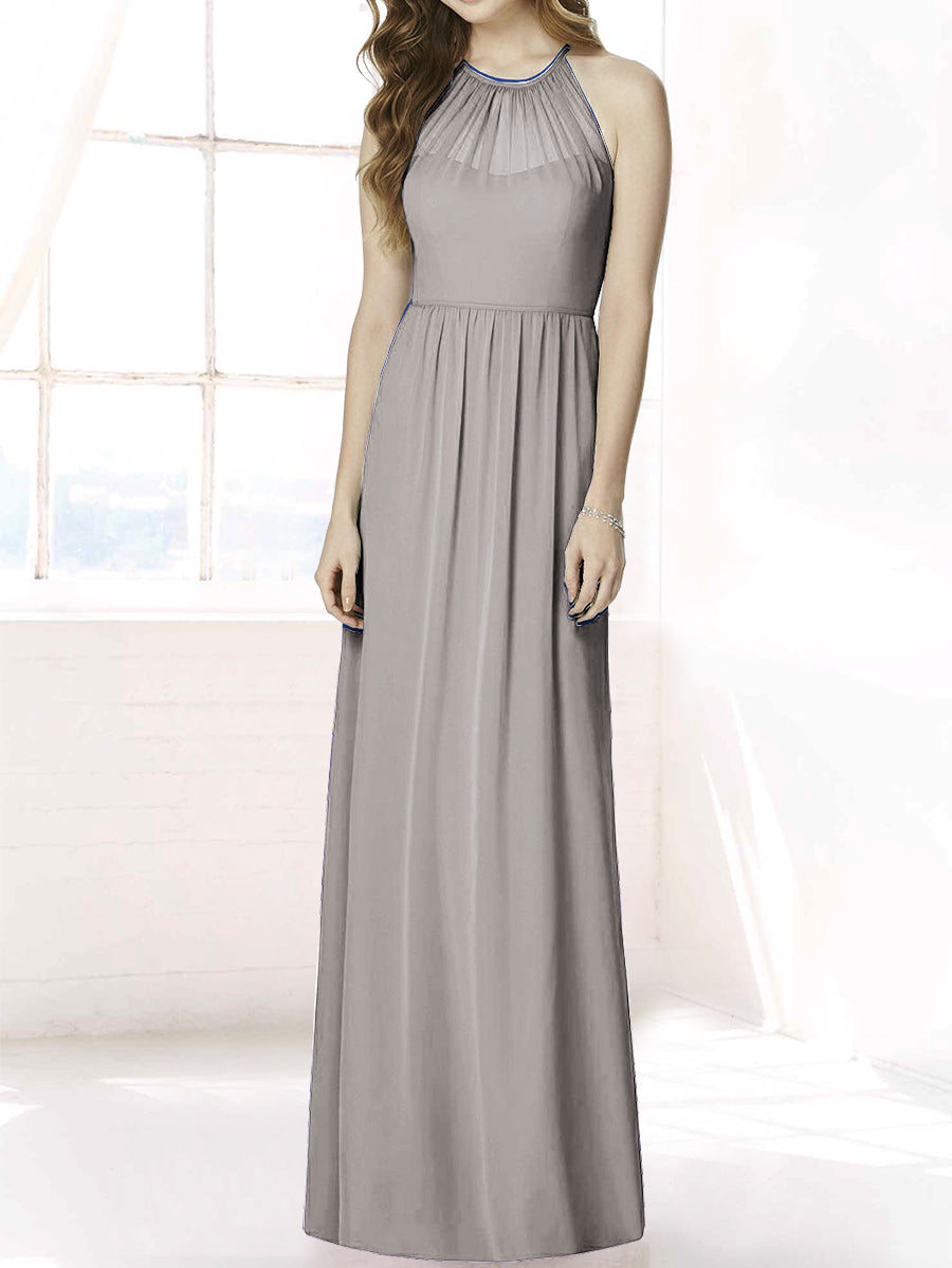 Chiffon Column Halter Sleeveless Bridesmaid Dress-MB50086