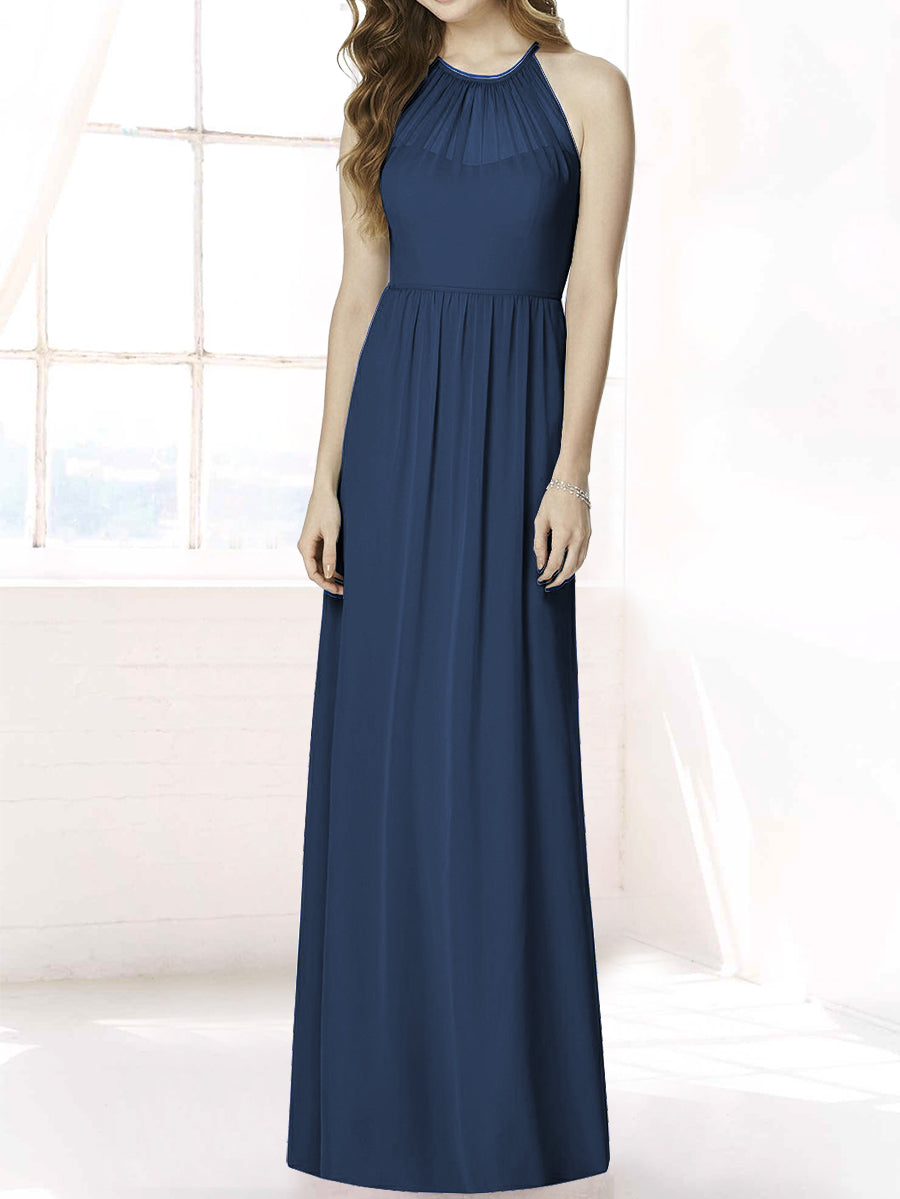 Chiffon Column Halter Sleeveless Bridesmaid Dress-MB50086