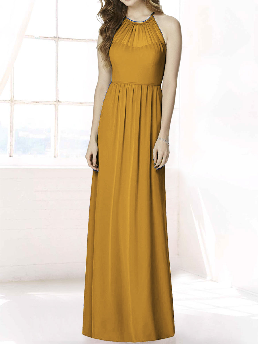 Chiffon Column Halter Sleeveless Bridesmaid Dress-MB50086