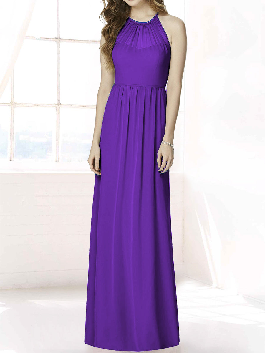 Chiffon Column Halter Sleeveless Bridesmaid Dress-MB50086