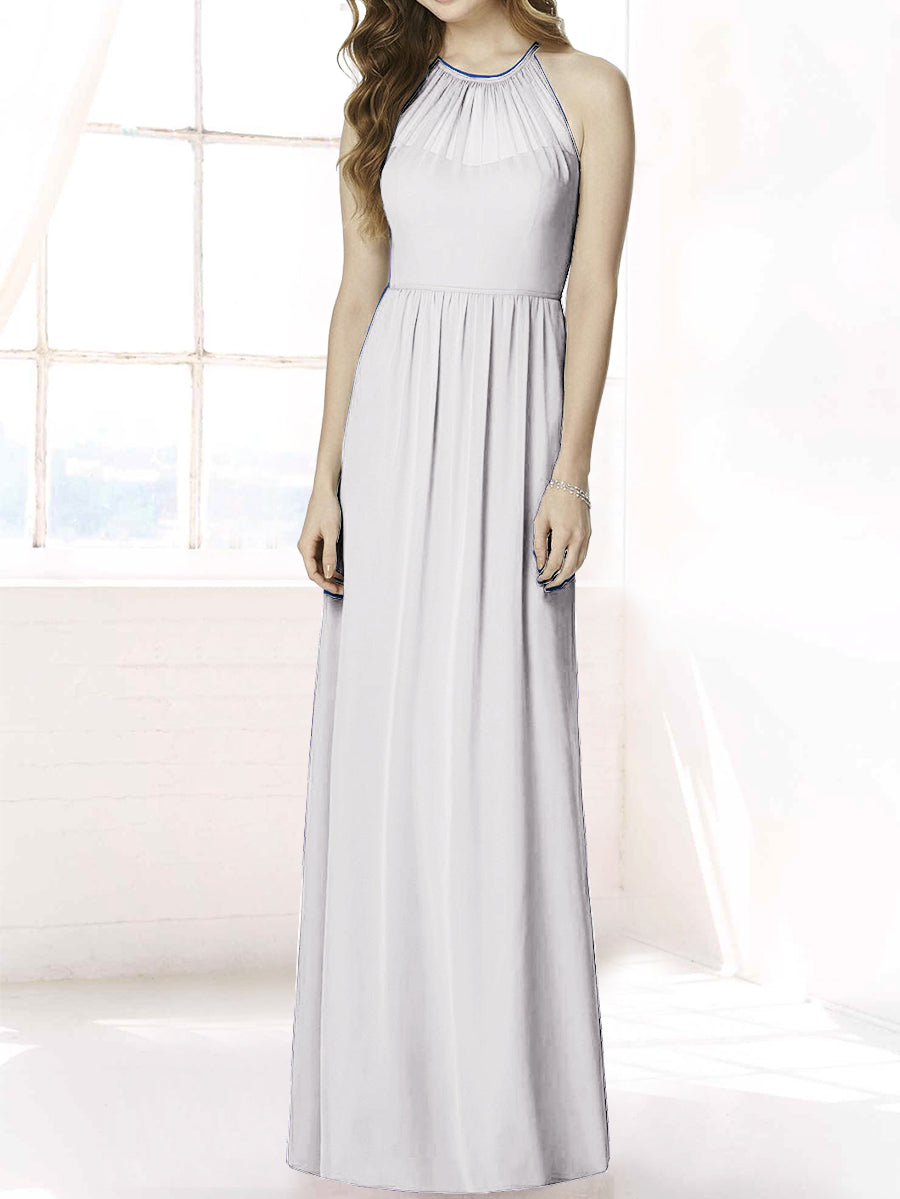 Chiffon Column Halter Sleeveless Bridesmaid Dress-MB50086