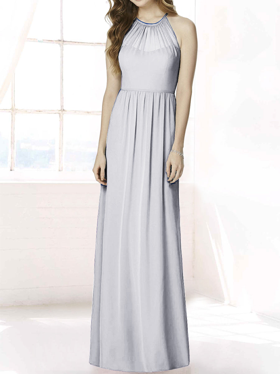 Chiffon Column Halter Sleeveless Bridesmaid Dress-MB50086