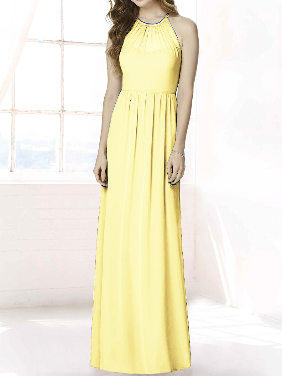 Chiffon Column Halter Sleeveless Bridesmaid Dress-MB50086