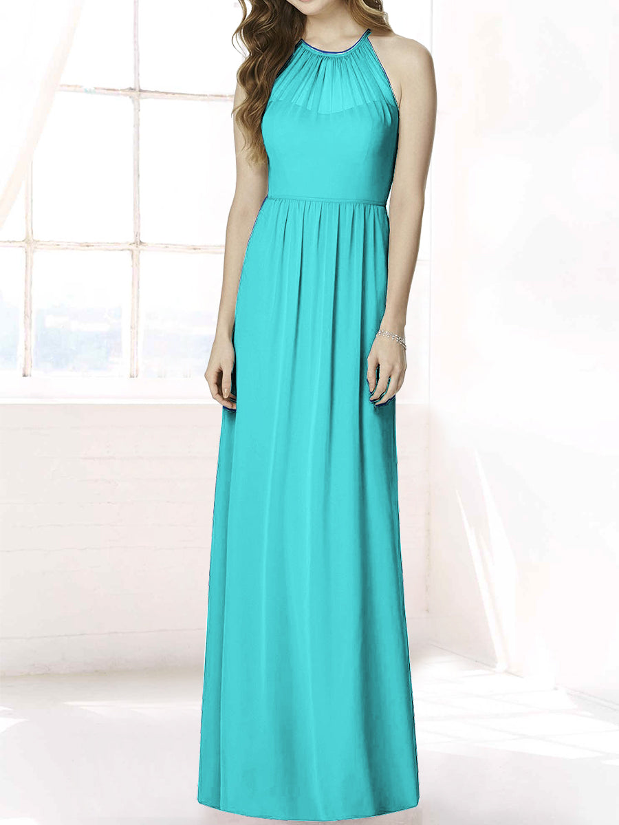 Chiffon Column Halter Sleeveless Bridesmaid Dress-MB50086