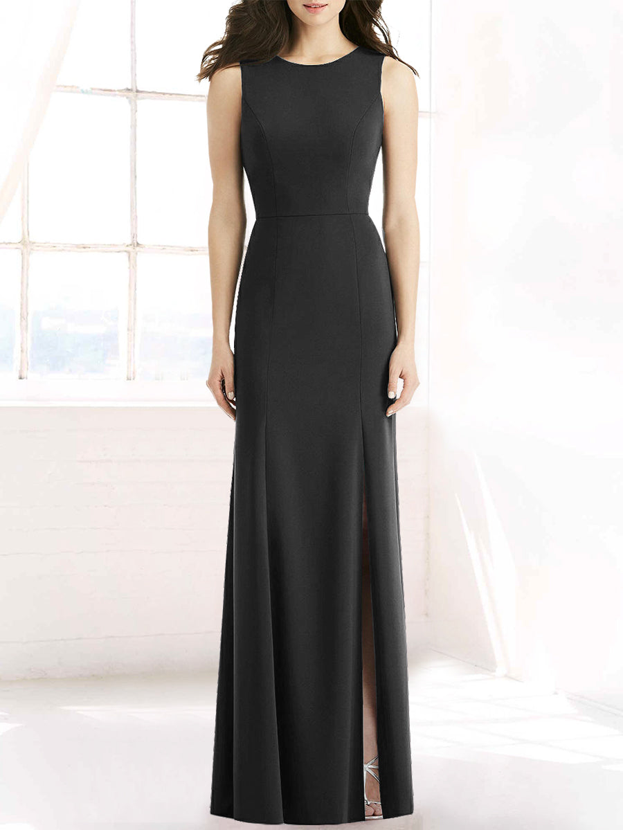 Chiffon Column Scoop Neck Sleeveless Bridesmaid Dress-MB50091