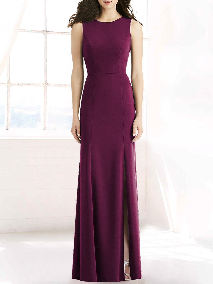 Chiffon Column Scoop Neck Sleeveless Bridesmaid Dress-MB50091