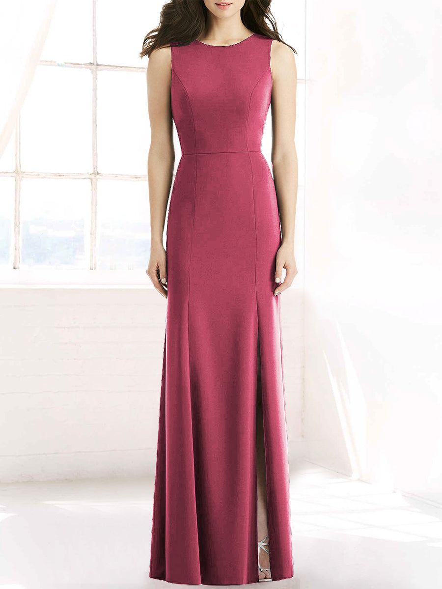 Chiffon Column Scoop Neck Sleeveless Bridesmaid Dress-MB50091