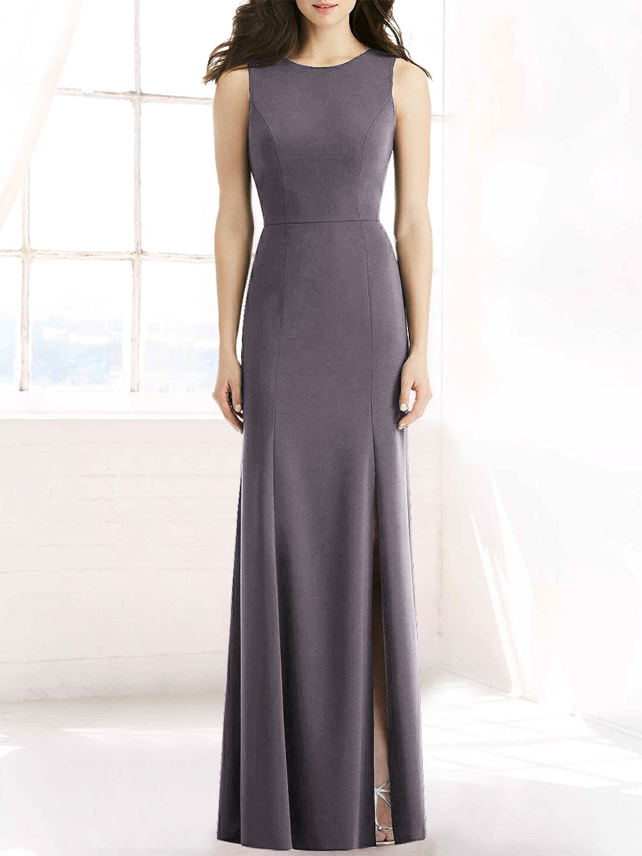 Chiffon Column Scoop Neck Sleeveless Bridesmaid Dress-MB50091