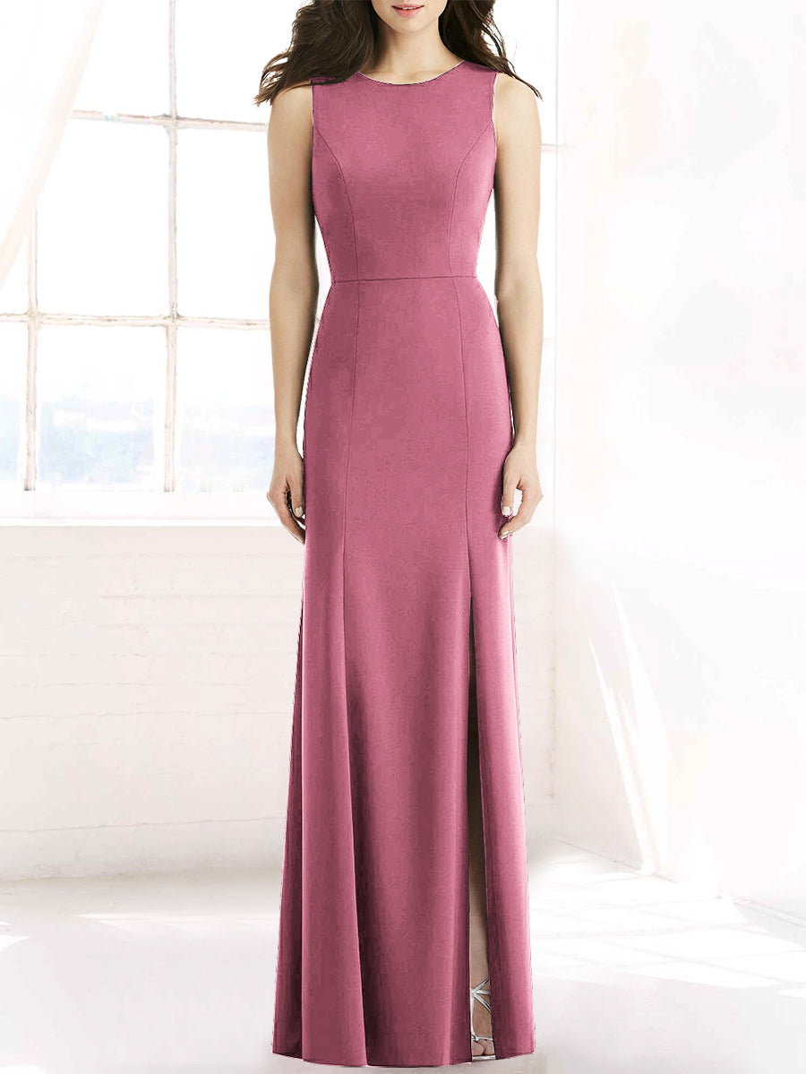 Chiffon Column Scoop Neck Sleeveless Bridesmaid Dress-MB50091