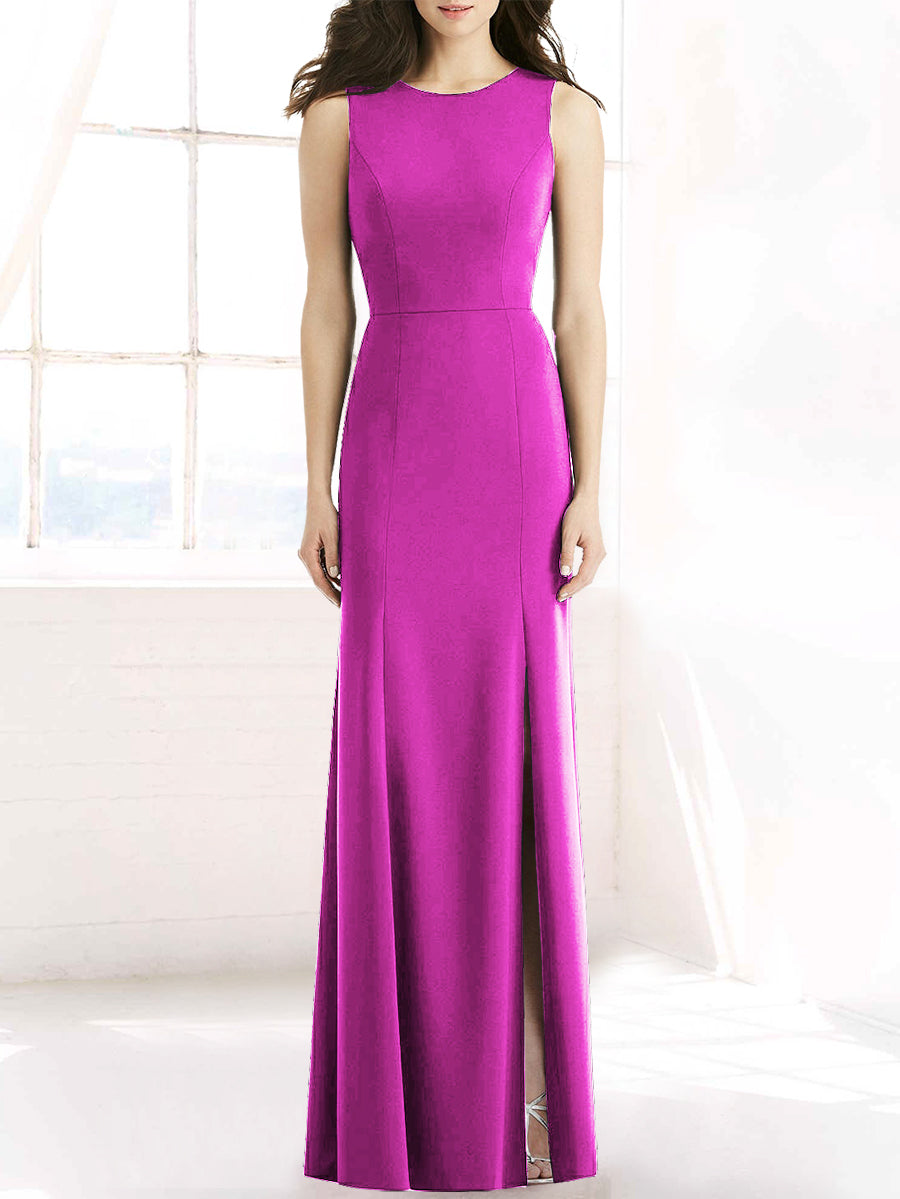 Chiffon Column Scoop Neck Sleeveless Bridesmaid Dress-MB50091