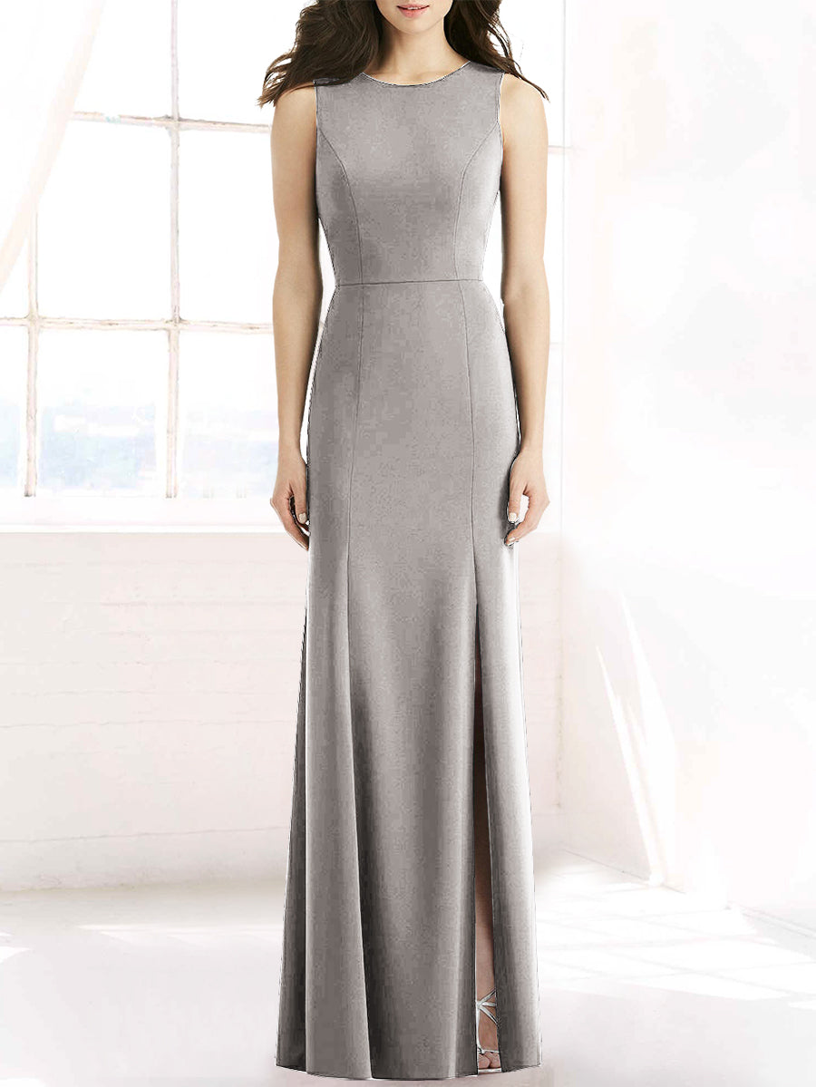 Chiffon Column Scoop Neck Sleeveless Bridesmaid Dress-MB50091