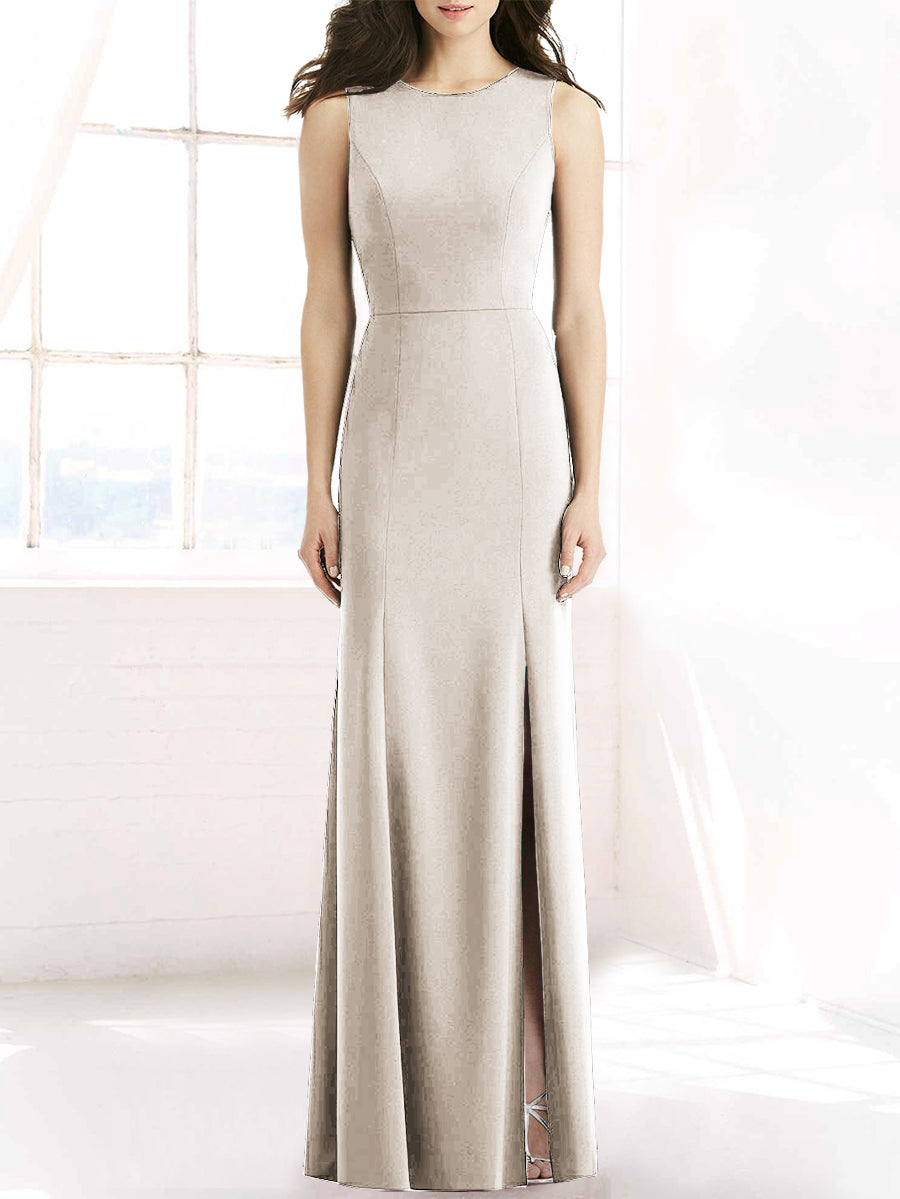 Chiffon Column Scoop Neck Sleeveless Bridesmaid Dress-MB50091