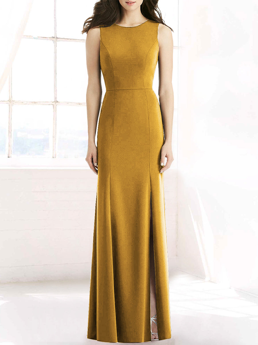 Chiffon Column Scoop Neck Sleeveless Bridesmaid Dress-MB50091