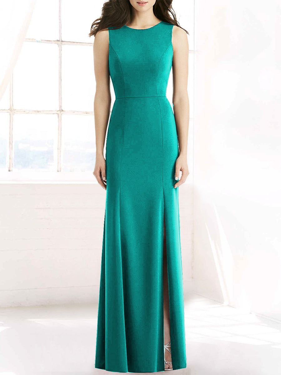 Chiffon Column Scoop Neck Sleeveless Bridesmaid Dress-MB50091