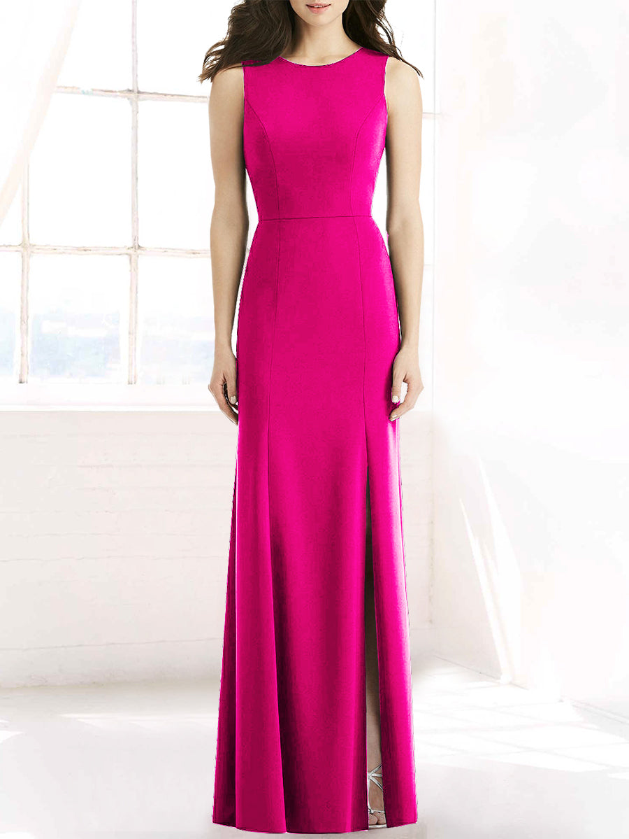 Chiffon Column Scoop Neck Sleeveless Bridesmaid Dress-MB50091