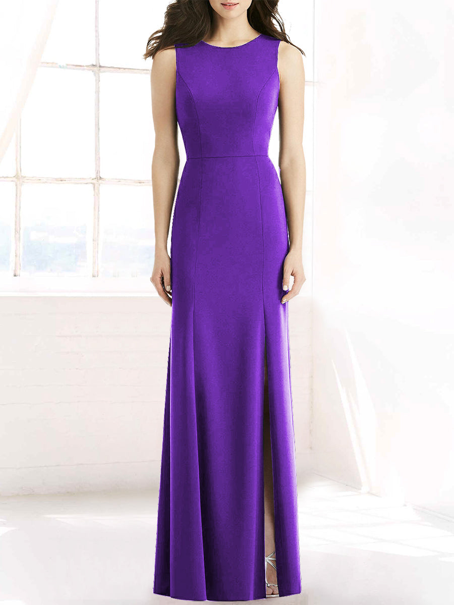 Chiffon Column Scoop Neck Sleeveless Bridesmaid Dress-MB50091