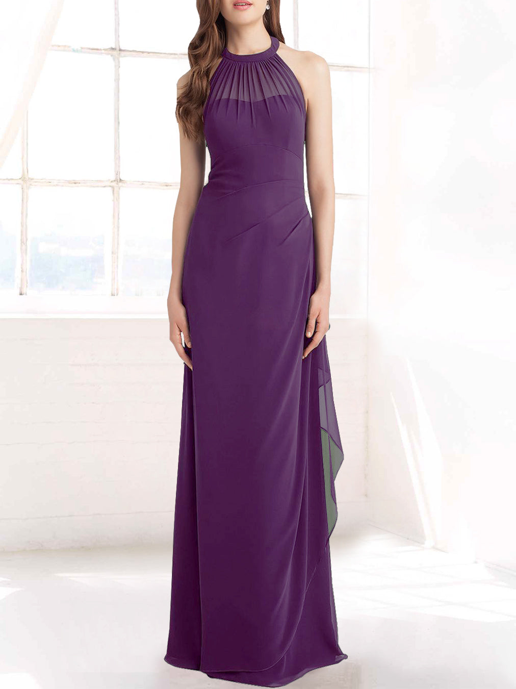 Chiffon Halter Sleeveless Bridesmaid Dress| Plus Size | 60+ Colors