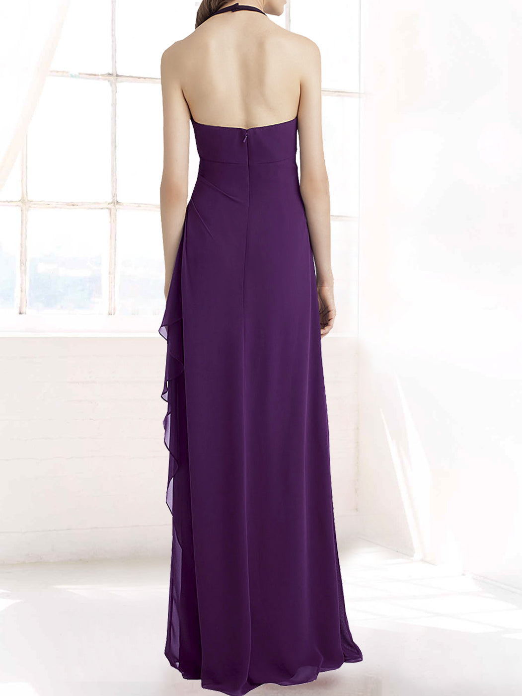 Chiffon Halter Sleeveless Bridesmaid Dress| Plus Size | 60+ Colors