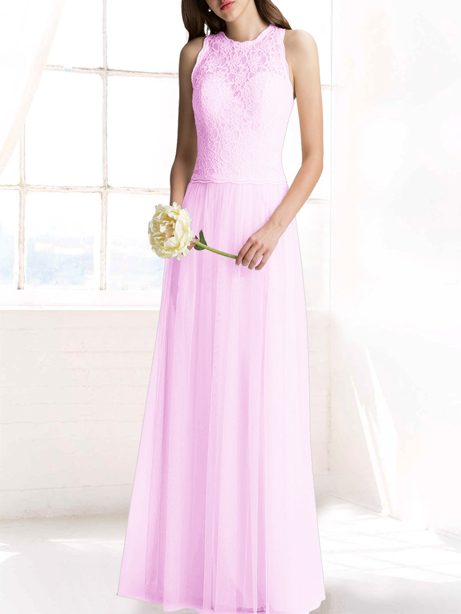 Chiffon Column Jewel Neck Sleeveless Bridesmaid Dress-MB50103