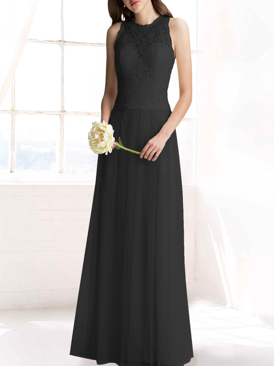 Chiffon Column Jewel Neck Sleeveless Bridesmaid Dress-MB50103