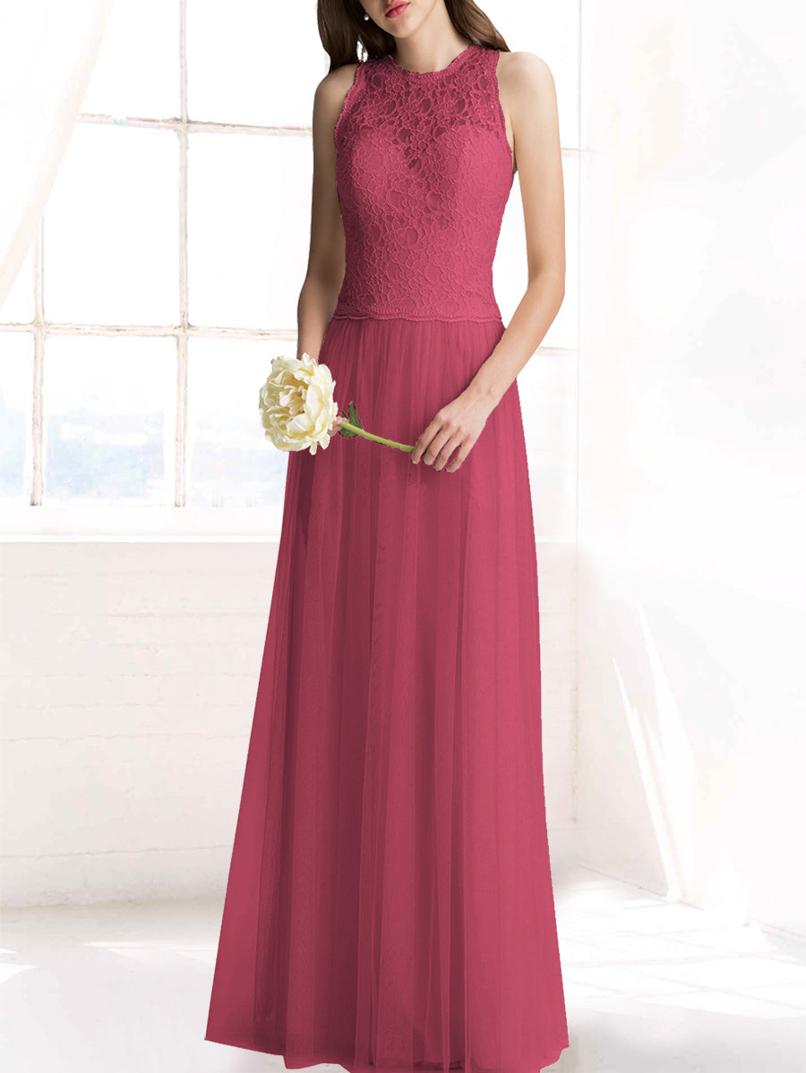 Chiffon Column Jewel Neck Sleeveless Bridesmaid Dress-MB50103