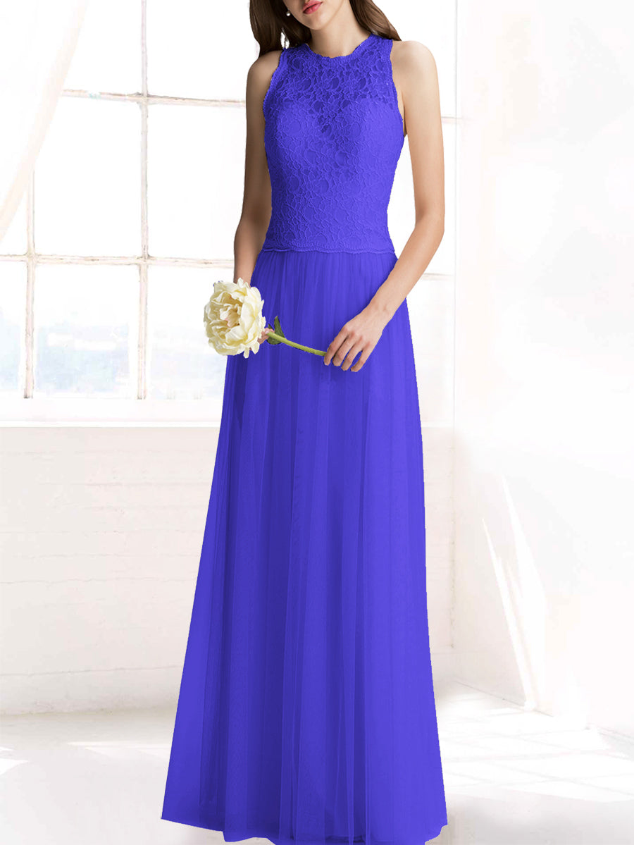 Chiffon Column Jewel Neck Sleeveless Bridesmaid Dress-MB50103