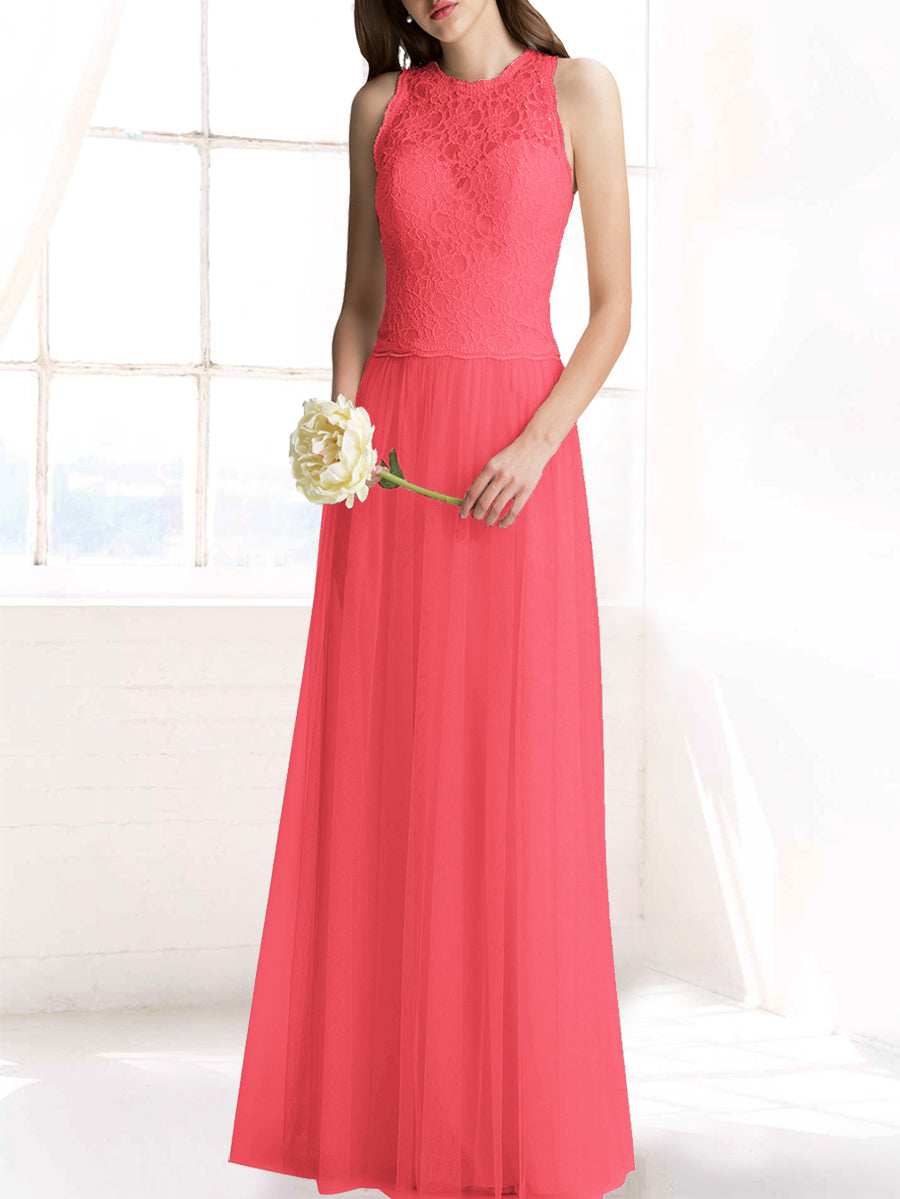 Chiffon Column Jewel Neck Sleeveless Bridesmaid Dress-MB50103