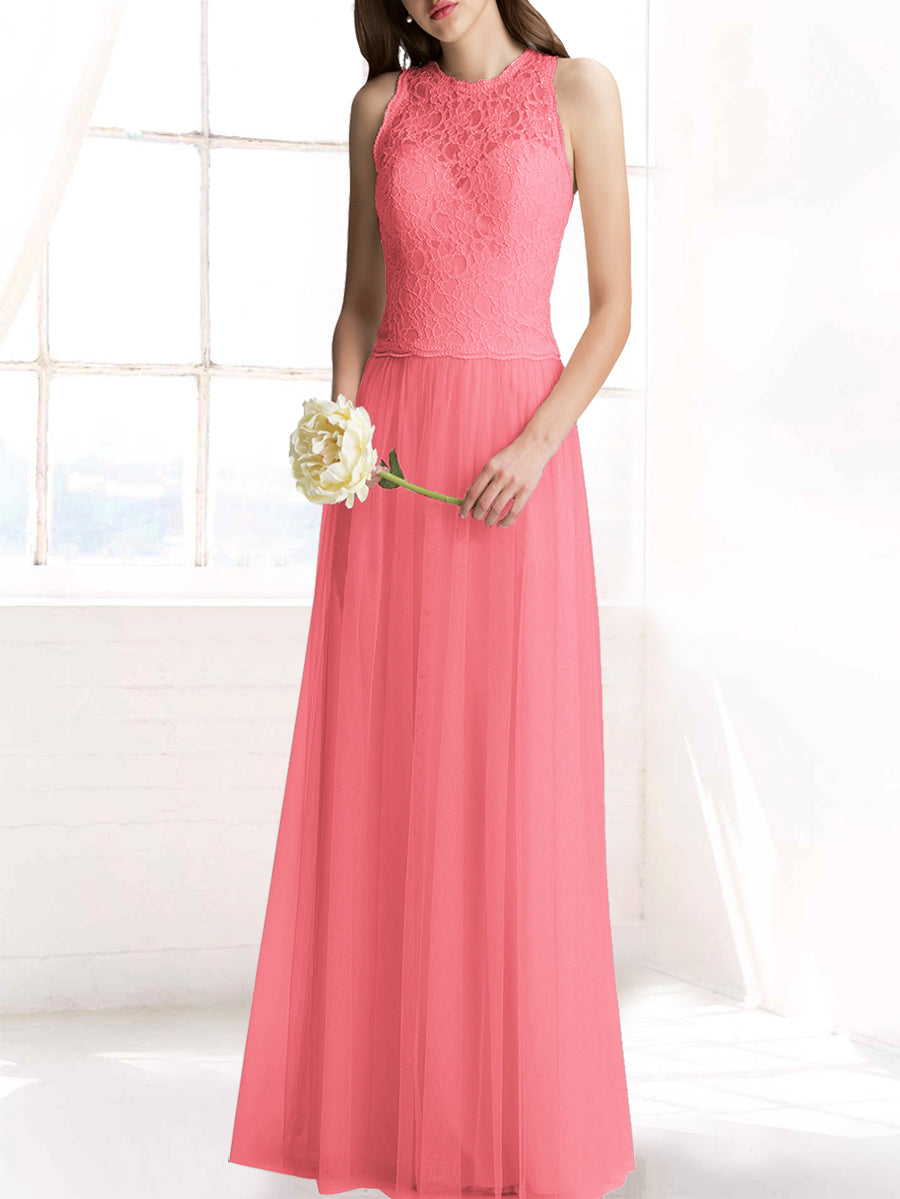 Chiffon Column Jewel Neck Sleeveless Bridesmaid Dress-MB50103