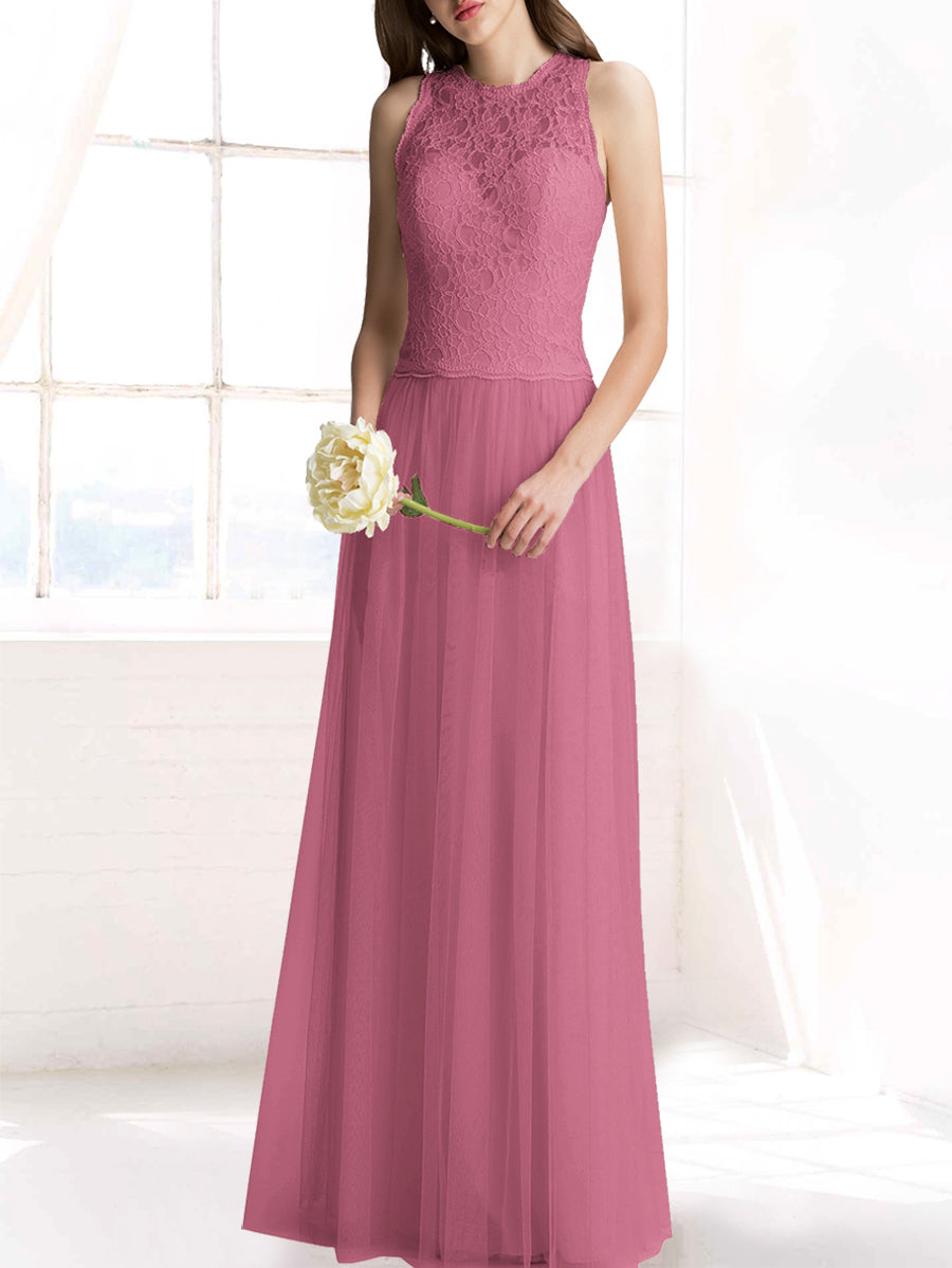 Chiffon Column Jewel Neck Sleeveless Bridesmaid Dress-MB50103