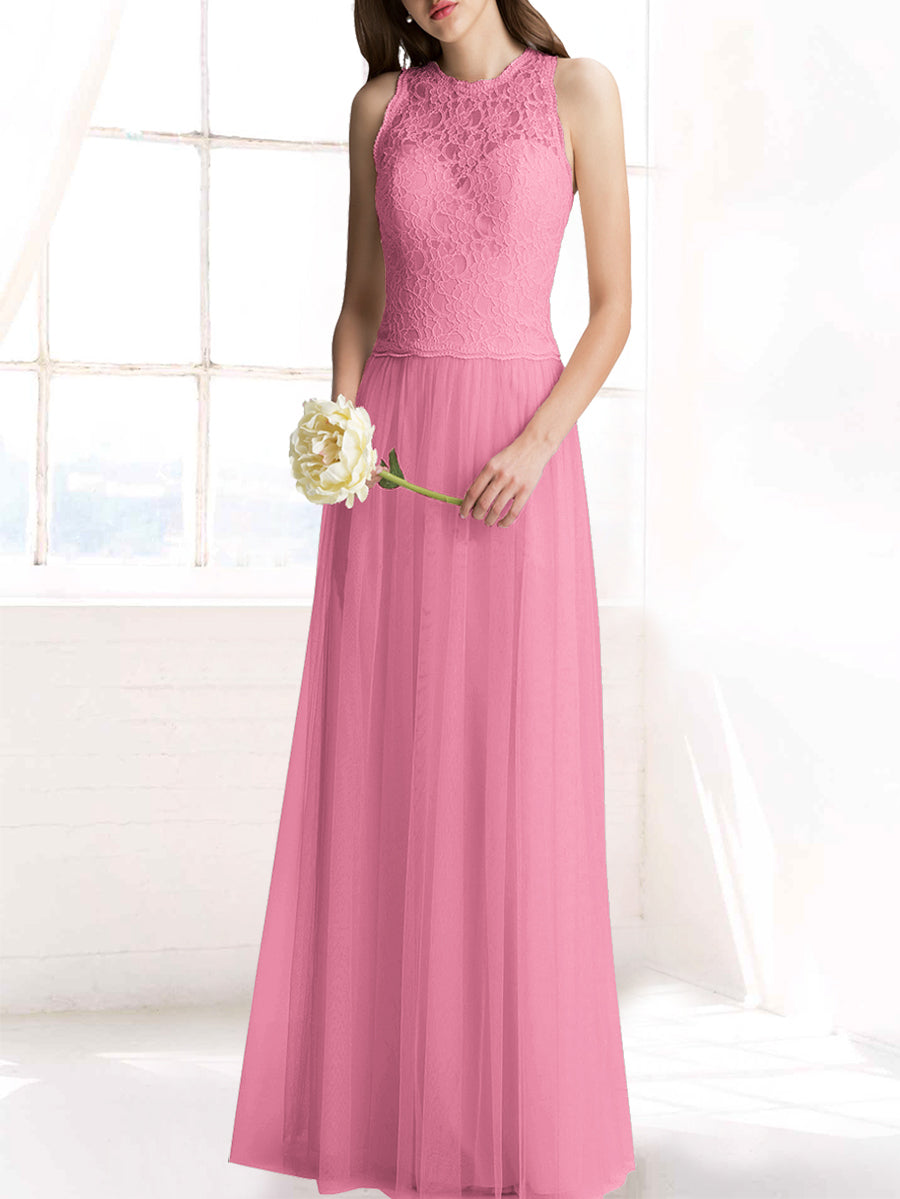 Chiffon Column Jewel Neck Sleeveless Bridesmaid Dress-MB50103