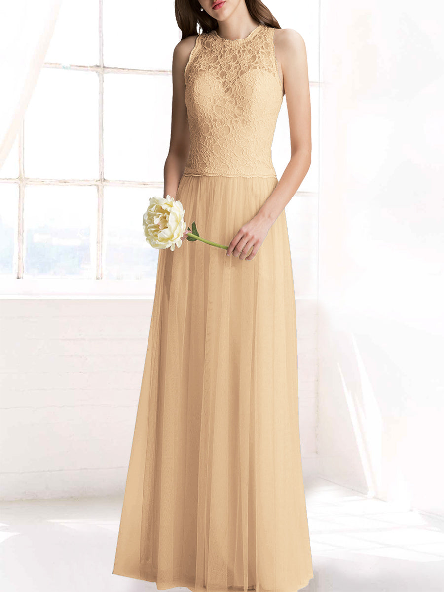 Chiffon Column Jewel Neck Sleeveless Bridesmaid Dress-MB50103