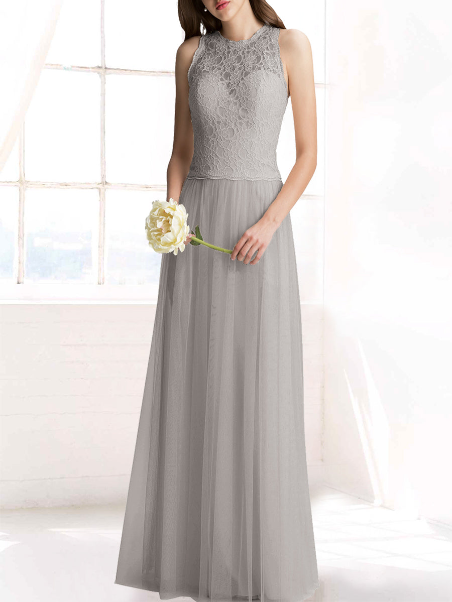 Chiffon Column Jewel Neck Sleeveless Bridesmaid Dress-MB50103