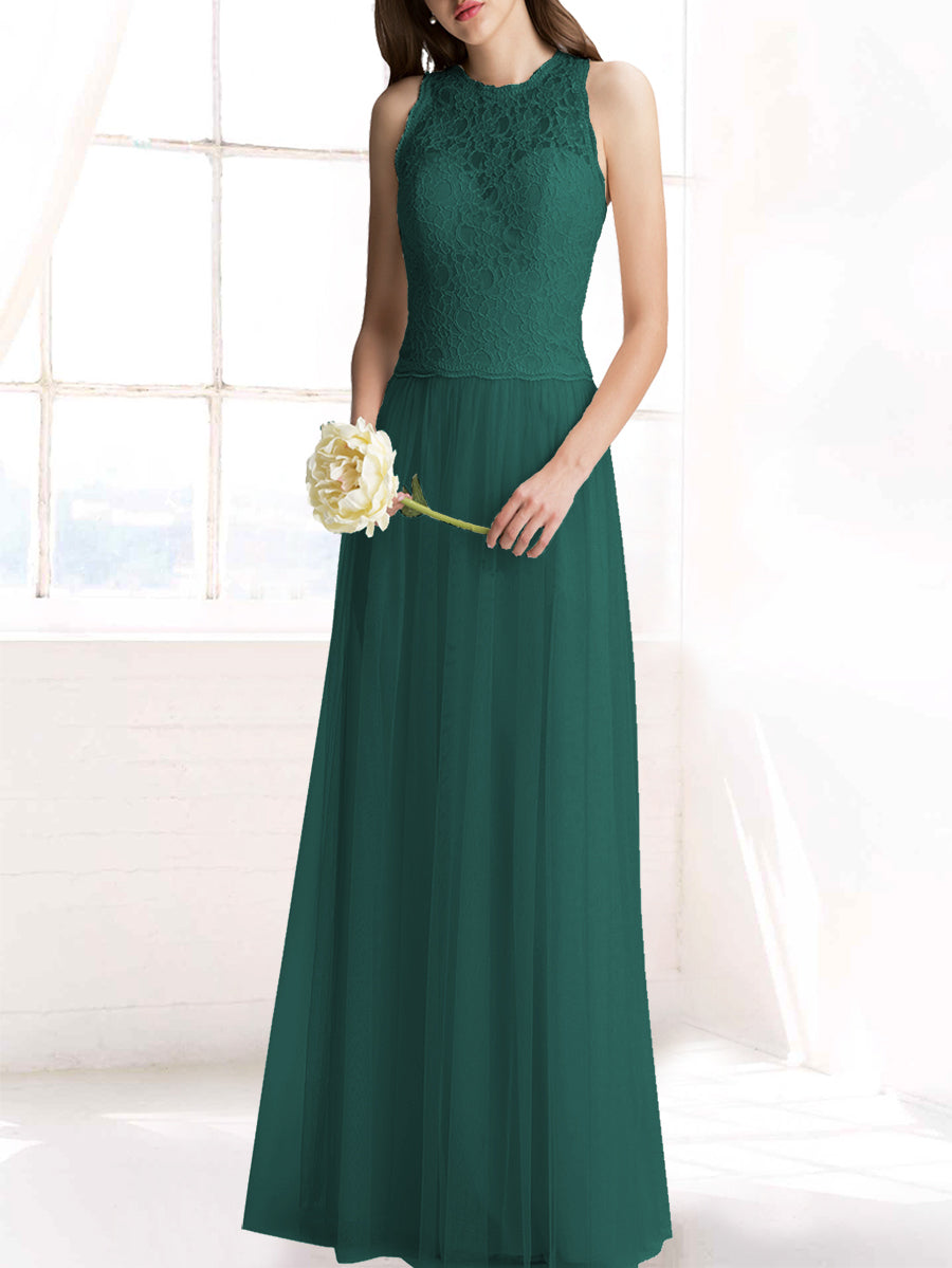 Chiffon Column Jewel Neck Sleeveless Bridesmaid Dress-MB50103