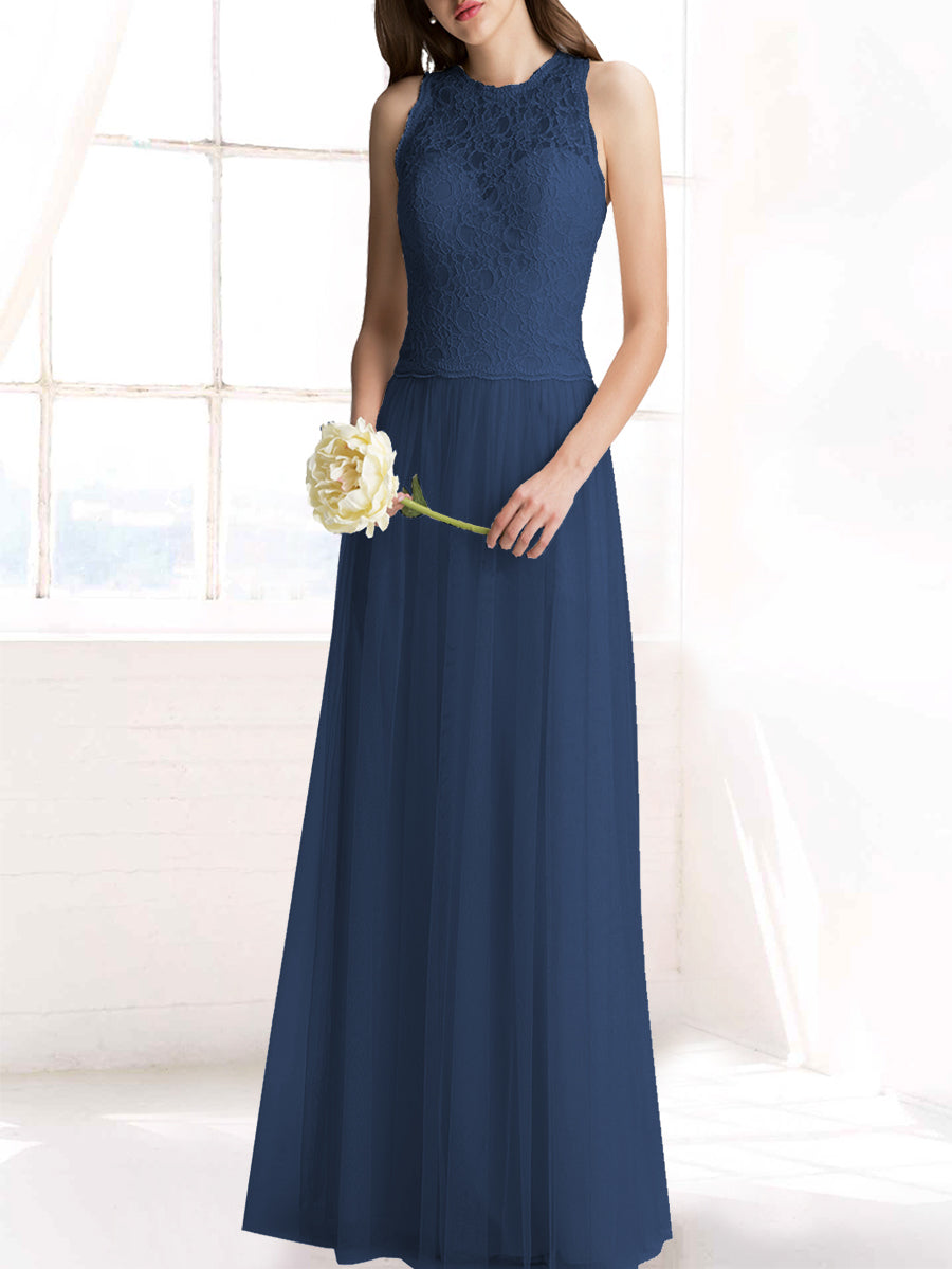 Chiffon Column Jewel Neck Sleeveless Bridesmaid Dress-MB50103