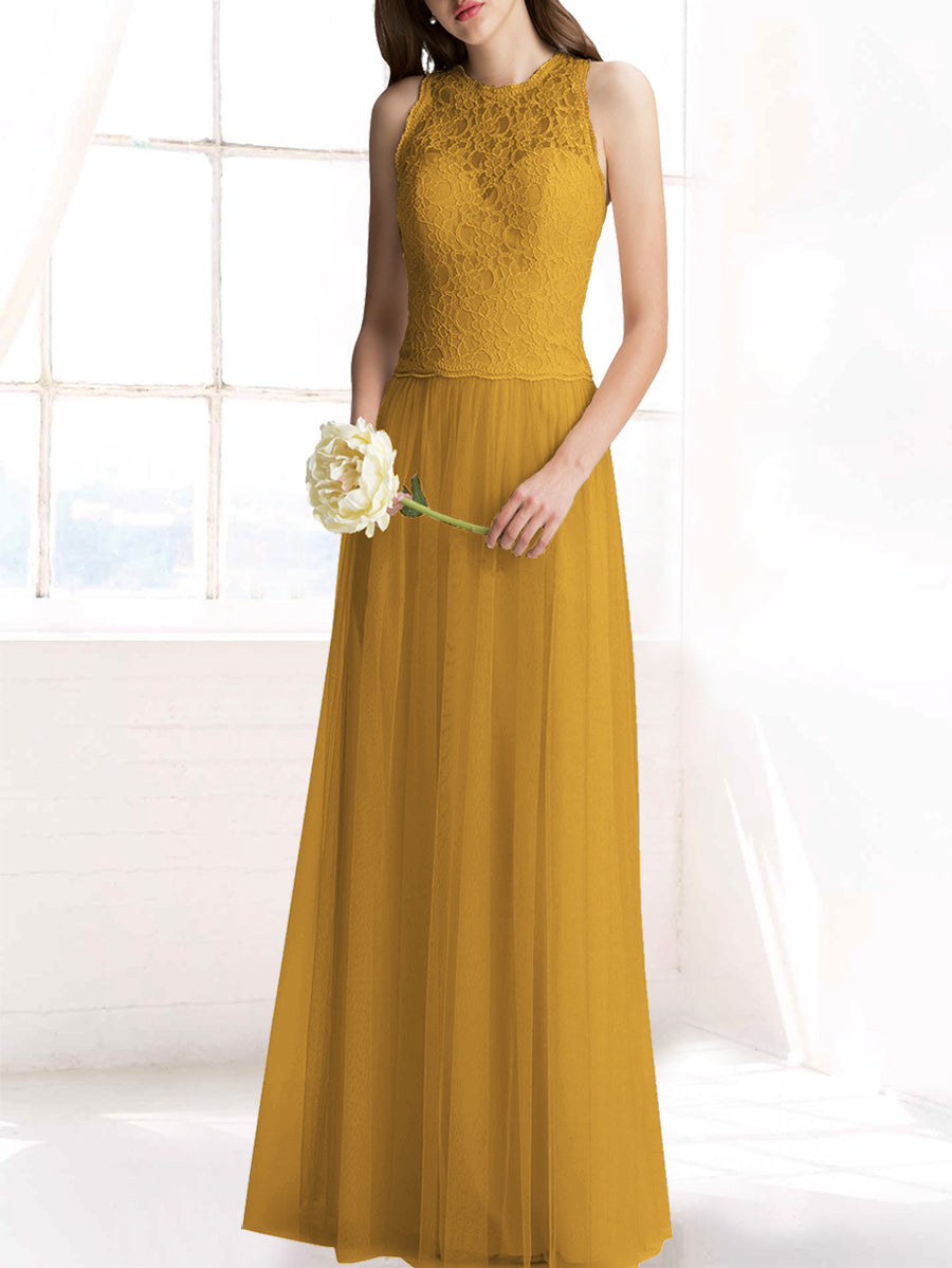 Chiffon Column Jewel Neck Sleeveless Bridesmaid Dress-MB50103