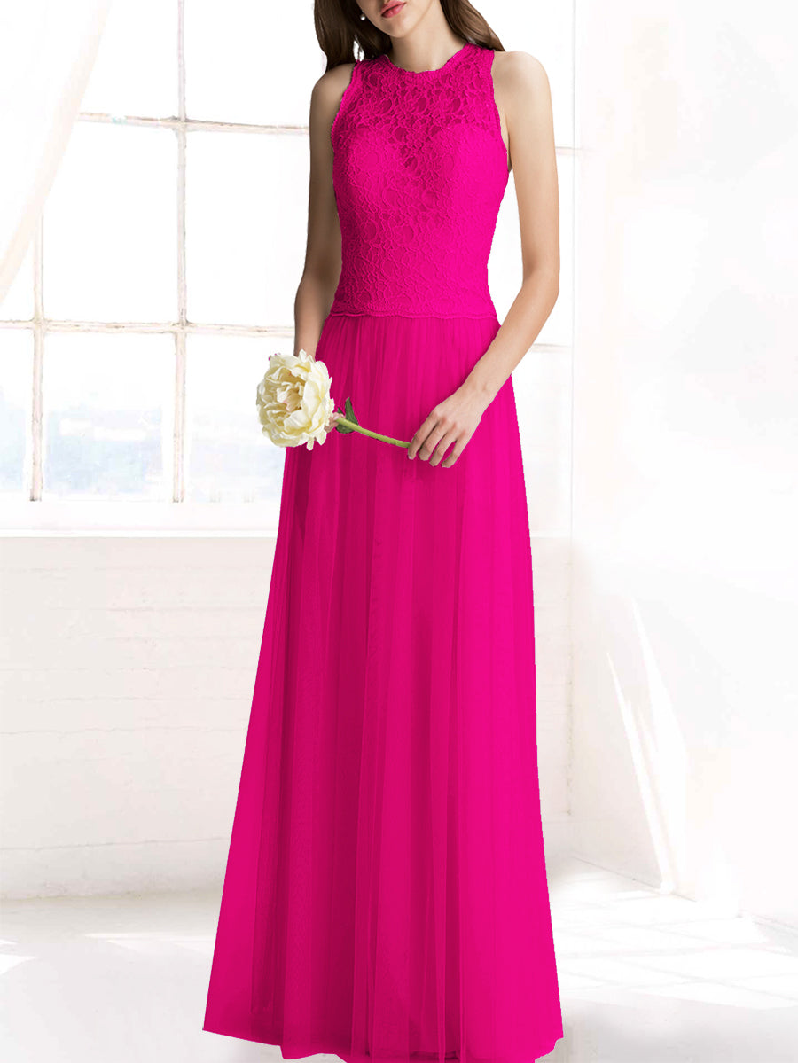 Chiffon Column Jewel Neck Sleeveless Bridesmaid Dress-MB50103