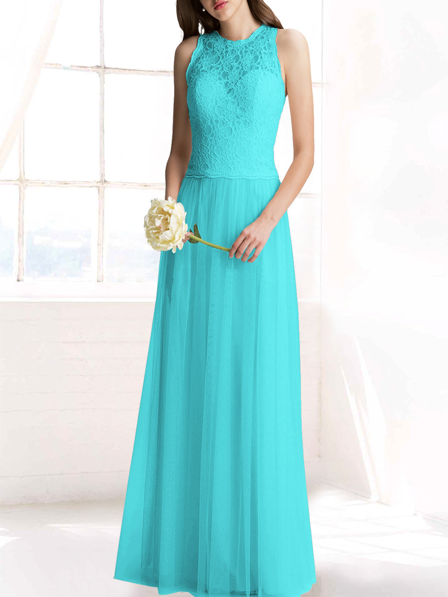 Chiffon Column Jewel Neck Sleeveless Bridesmaid Dress-MB50103