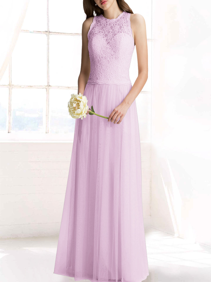 Chiffon Column Jewel Neck Sleeveless Bridesmaid Dress-MB50103