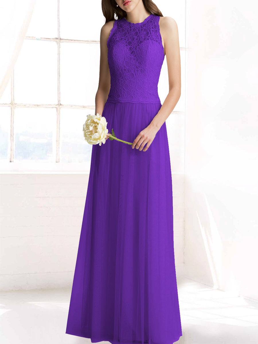 Chiffon Column Jewel Neck Sleeveless Bridesmaid Dress-MB50103