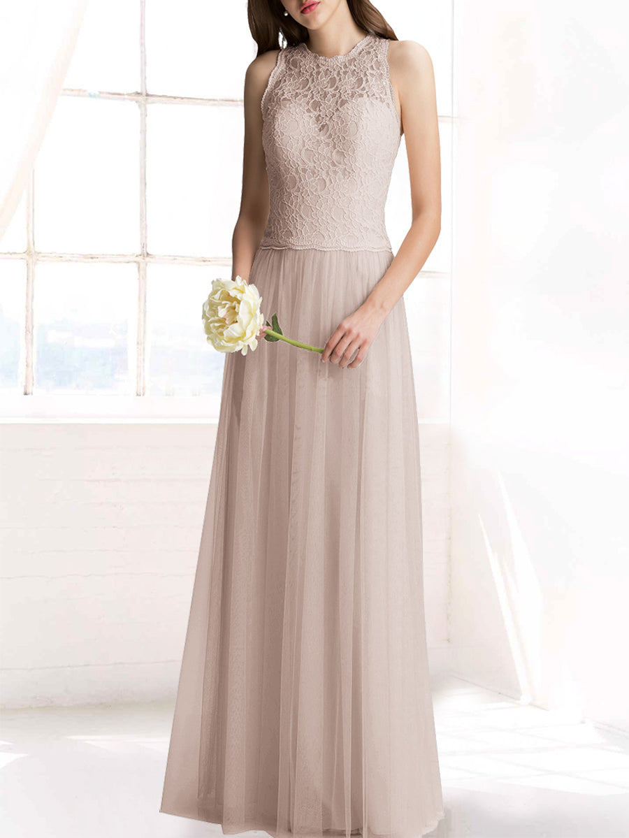 Chiffon Column Jewel Neck Sleeveless Bridesmaid Dress-MB50103